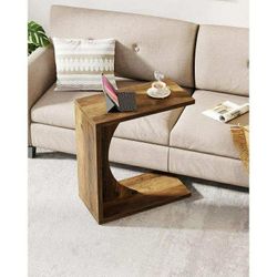 Set of 2 C-Shaped End Table for Couch, Sofa Side Table, C Table for Small Space (Rustic Brown)