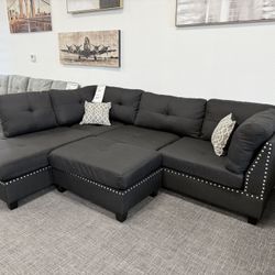 Black Sofa Sectional Set W/ Ottoman- EZ $10 Down Payment Options Available 