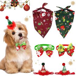 Mikiwon Christmas Dog Cat Costume, 6 Pieces Christmas Dog Cat Pet Hat and Bandanas 
