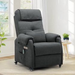 New -Power Small Recliner Chair for Small Spaces with Wheels and USB Ports for Living Room,Dark Gray