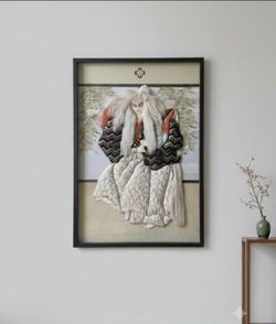 Framed With Glass, Japanese Kabuki 3D Textile Art Size: 33" X 23".