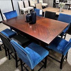 High Dining Table And 8 Bar Stools Set ⭐$39 Down Payment with Financing ⭐ 90 Days same as cash