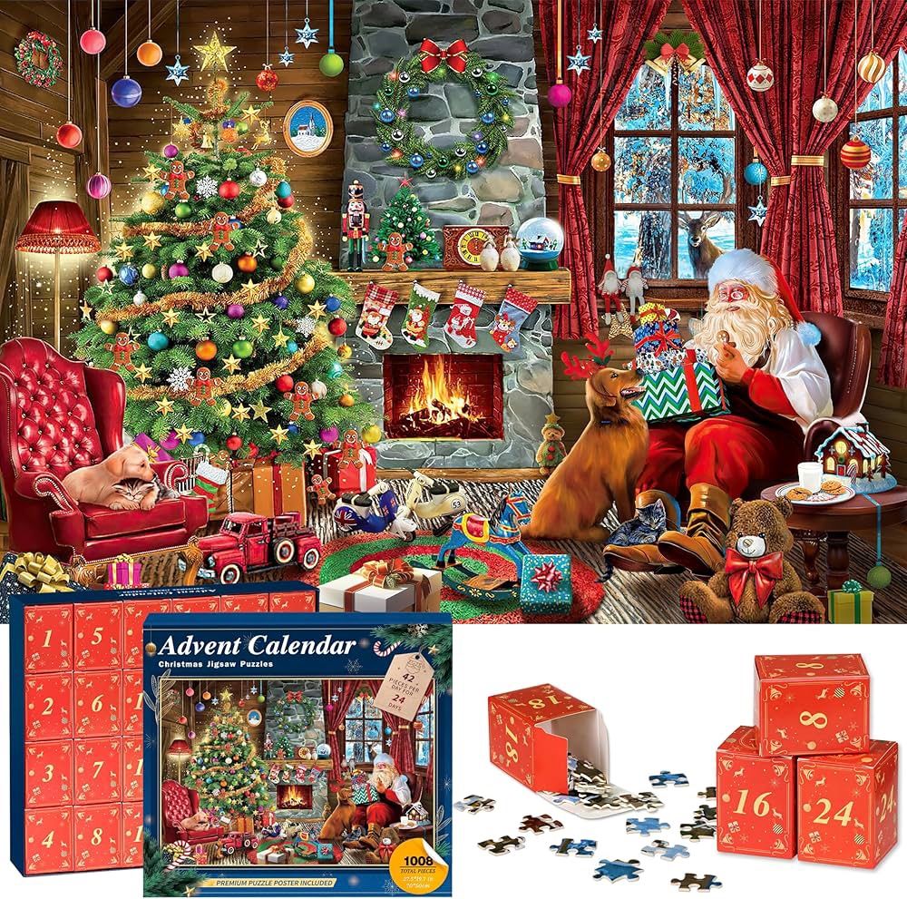 Advent Calendar Puzzle Christmas Puzzle for Adults and Kids-Christmas Surprise, 24 Days 1008 Pieces Christmas Calendar Countdown Advent Puzzle, for Ki