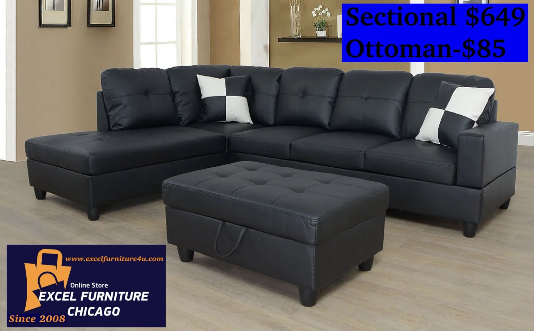 Brand New Black Sectional Sofa Couch 