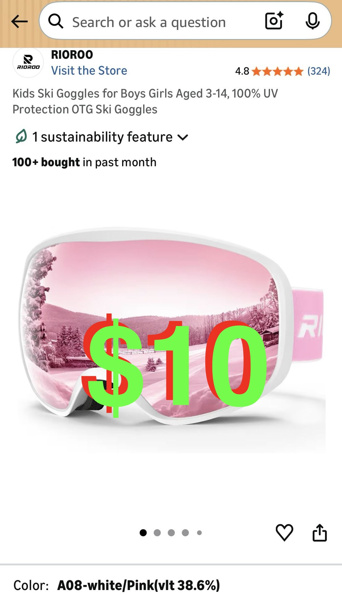 Kids Ski Goggles for Boys Girls Aged 3-14, 100% UV Protection OTG Ski Goggles