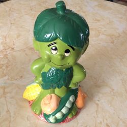 1985 Little Green Sprout Musical Ceramic Bank, Green Giant, H 8.5” 