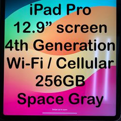 Unlocked iPad Pro 12.9” 4th Gen 256GB - Comes With Original Charger And Box!