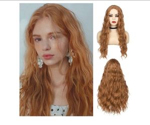 Curly Wavy Orange Wigs for Women Highlights Natural Heat Resistant Synthetic Wigs Middle Part Wigs for Halloween Cosplay NEW