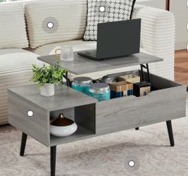 Canddidliike 39" Wood Lift Top Coffee Table, Table with Hidden Compartment and Storage Shelf for Living Room, Bedroom, Grey