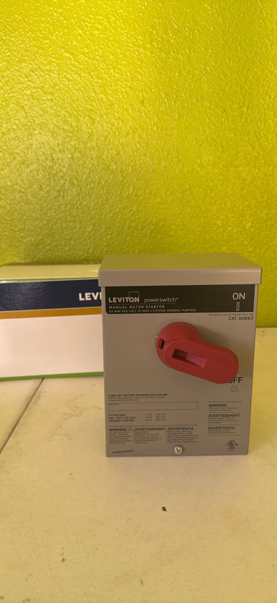 60 Amp 600 Volt Industrial Grade 3-Pole Toggle In Type 3R Enclosure AC Manual Motor Controller - Gray N3603