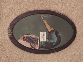 Vintage Style Mallard Duck Smoking Cigarette Framed Wall Art Meme Decor Oval 15"