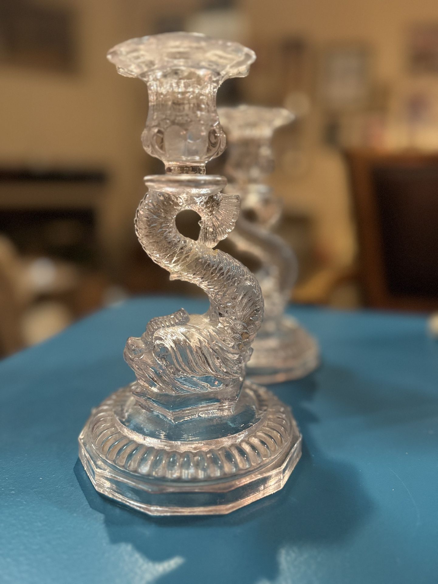 Candle holders/ Dragon, Crystal or Crystal like, Very old