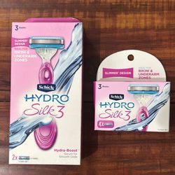 Schick HYDRO Silk3 Razor + Refills; Hydra Boost Serum For Smooth Glide; Ideal For Bikini & Underarm Zones: 1 Handle + 6 Cartridges