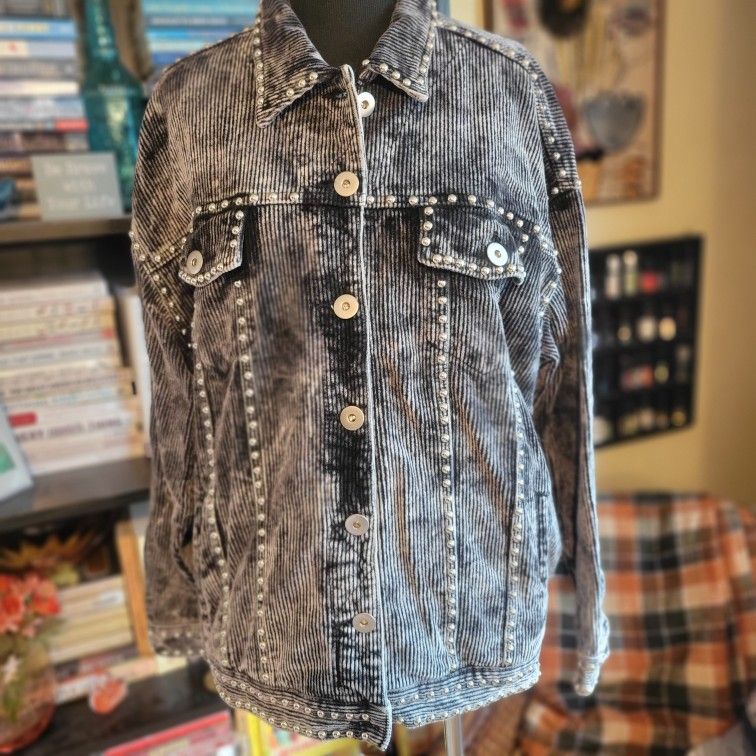 12th Tribe Grey Studded Corduroy Jacket OS