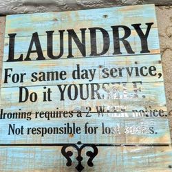 Rustic Wooden Laundry Sign. 