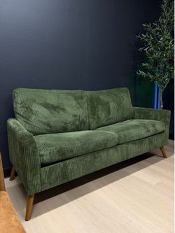 Modern Green Corduroy Mid-Century Sofa Couch