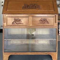 Vintage Oriental Hand-carved Wooden Drop Leaf Secretary Desk