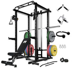 Full Home Gym Setup – Power Rack w/ Cable System + Weights & Bench
