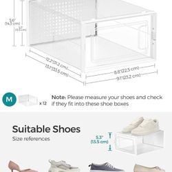 SONGMICS Shoe Storage Organizers Stackable Clear Plastic Boxes Set of 12 - White