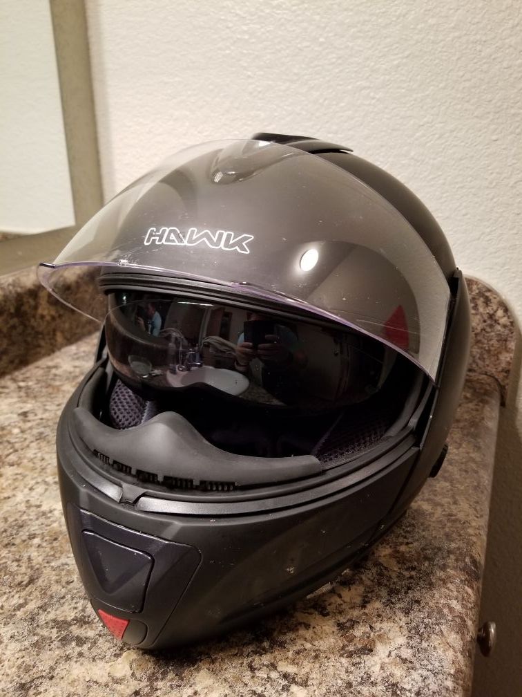 Hawk H-66 Flat Black Dual-Visor Modular Motorcycle Helmet with Blinc Bluetooth