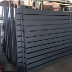 Modern aluminum horizontal fence panels in downtown LA Modern aluminum horizontal fence panels in downtown LA