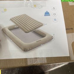 Costway Inflatable Toddler Travel Bed with Electric Pump Portable Blow Up Bed for Kids Gray