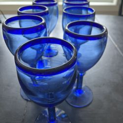 Pottery Barn ** Eddie Bauer Home  ** Blue Stemware Glassware