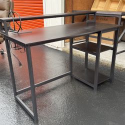 GreenForest 47 inch Gaming Desk with Power Outlets, Small Home Office Desk with Ergonomic Monitor Stand