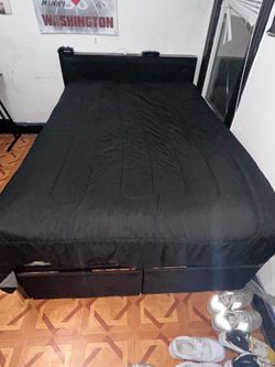 Full Size Black Upholstered Platform Bed Frame with Headboard