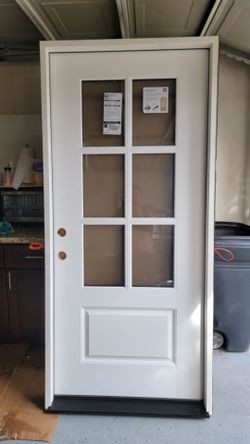 36 in. x 80 in. Legacy Series 6 Lite Clear Glass Right-Hand Inswing Primed Fiberglass Prehung Front Door