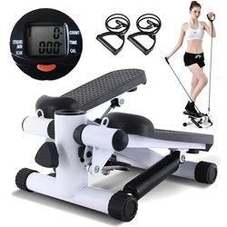 Steppers for Exercise at Home, Mini Stair Stepper with Resistance Bands, Portable Under Desk Stepper Workout Step Machine 300 lbs Weight Capacity LED
