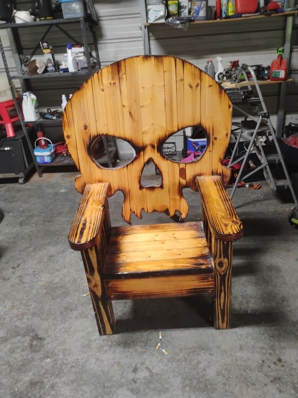 Hand Carved Solid Wood Skull Chair