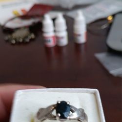 925 Sterling Silver Ring SSBY Black Diamond Blue Reflection 4g Size 9 Vintage