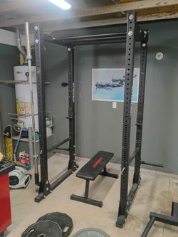 Rogue Monster Lite Squat Rack w/ Plates, Bench and extras