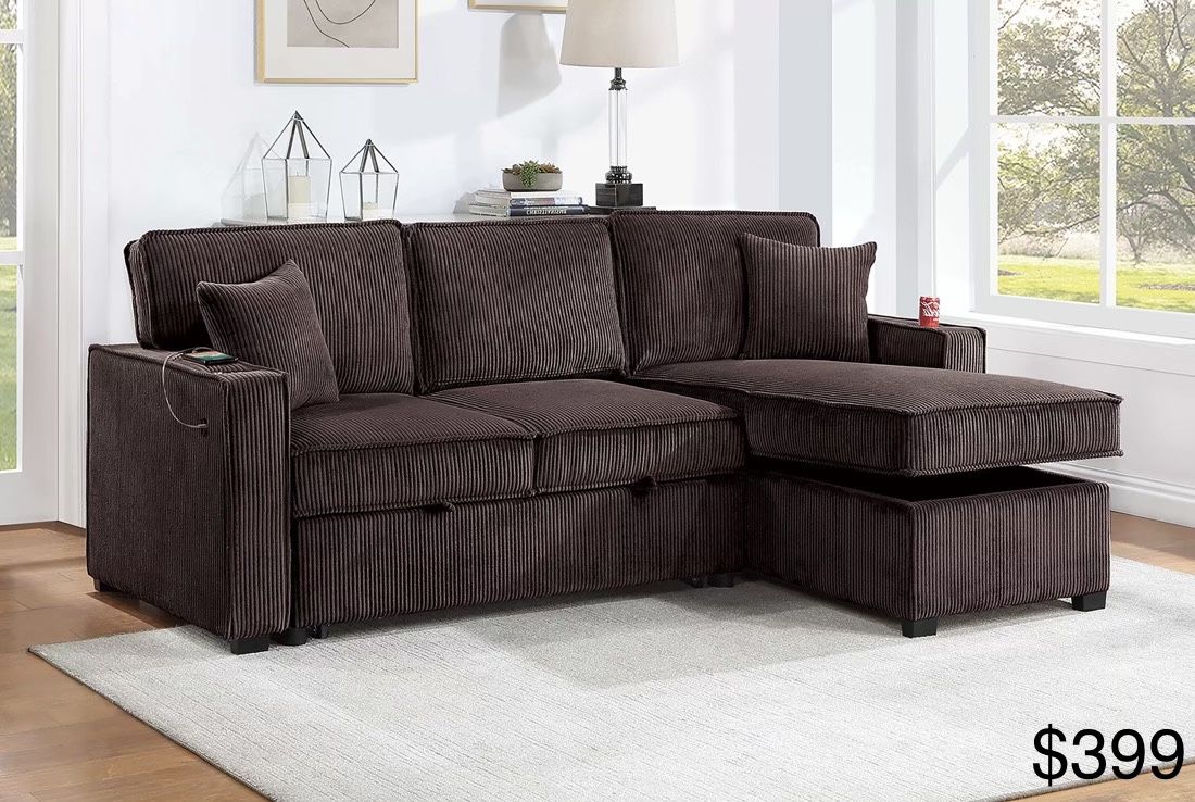 Corduroy Sectional Sleeper Sofa With Storage