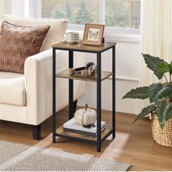 Large 3-Tier Tall End Table, 30 Inches High Side Table with Wooden Shelves & Strong Metal Frame for Living Room Small Space, 12 x 16 x 29.5 inches, Ru
