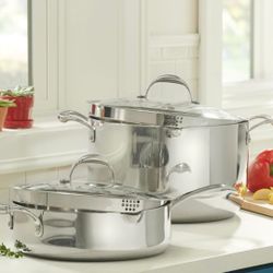 JUEGO DE OLLA DE 14.5 QT Y SARTEN DE 11" DE ACERO INOXIDABLE TRI PLY PRINCESS HOUSE CON TAPA COLADORA 🌾🌻