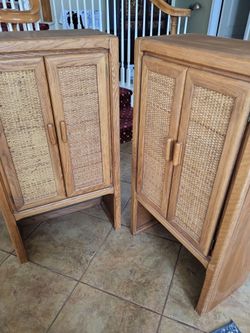Pair of Oak and Cane cabinets