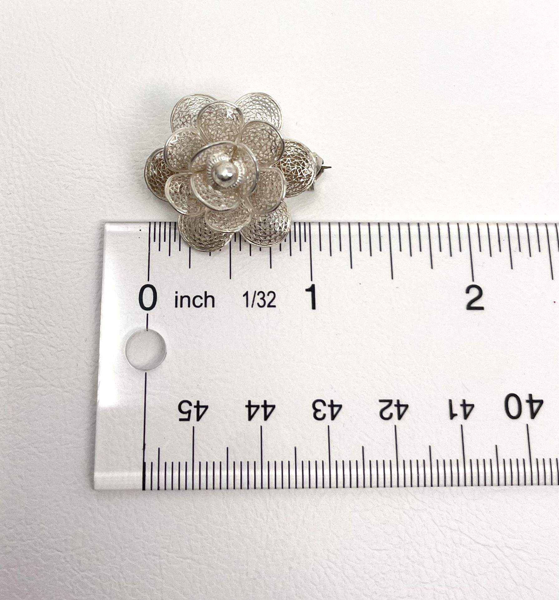 Vintage Sterling Silver 3D Flower Brooch Pin