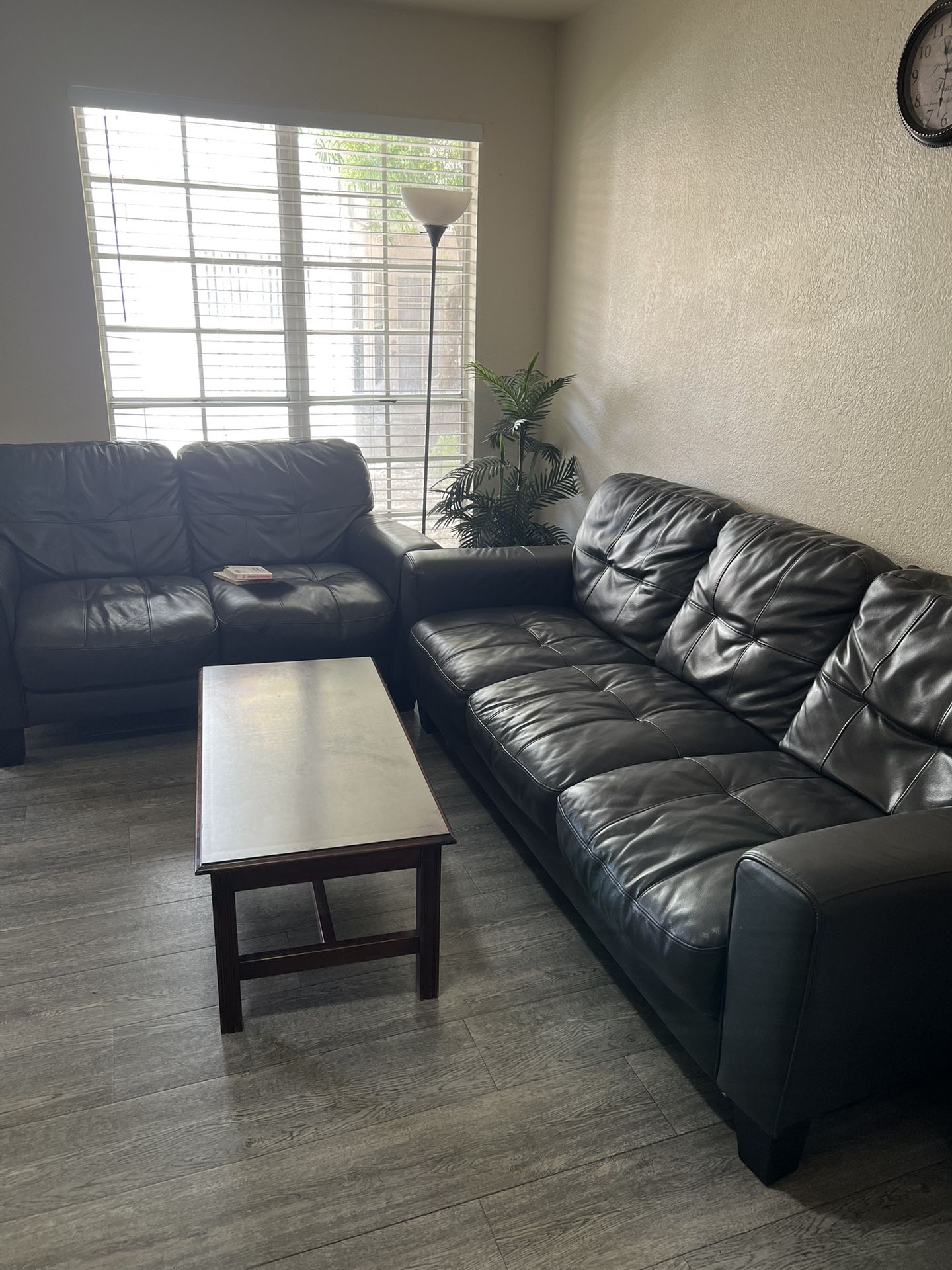 Black Faux Leather Sofa And Love Seat With Free Coffee Table