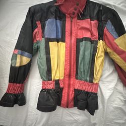 Adler Multi-Colored Leather Jacket Small Size