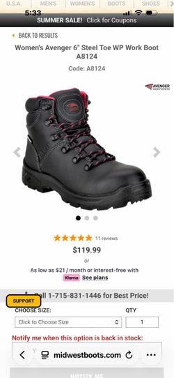 Avenger Women’s WP Steel Toe Boot Size 10 Wide