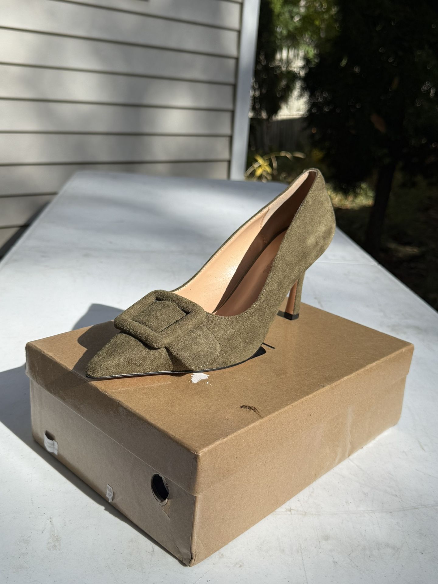 Suede kitten heel buckle pumps size 9 