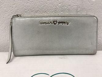 Coach Poppy Silver Leather Zip Around Wallet