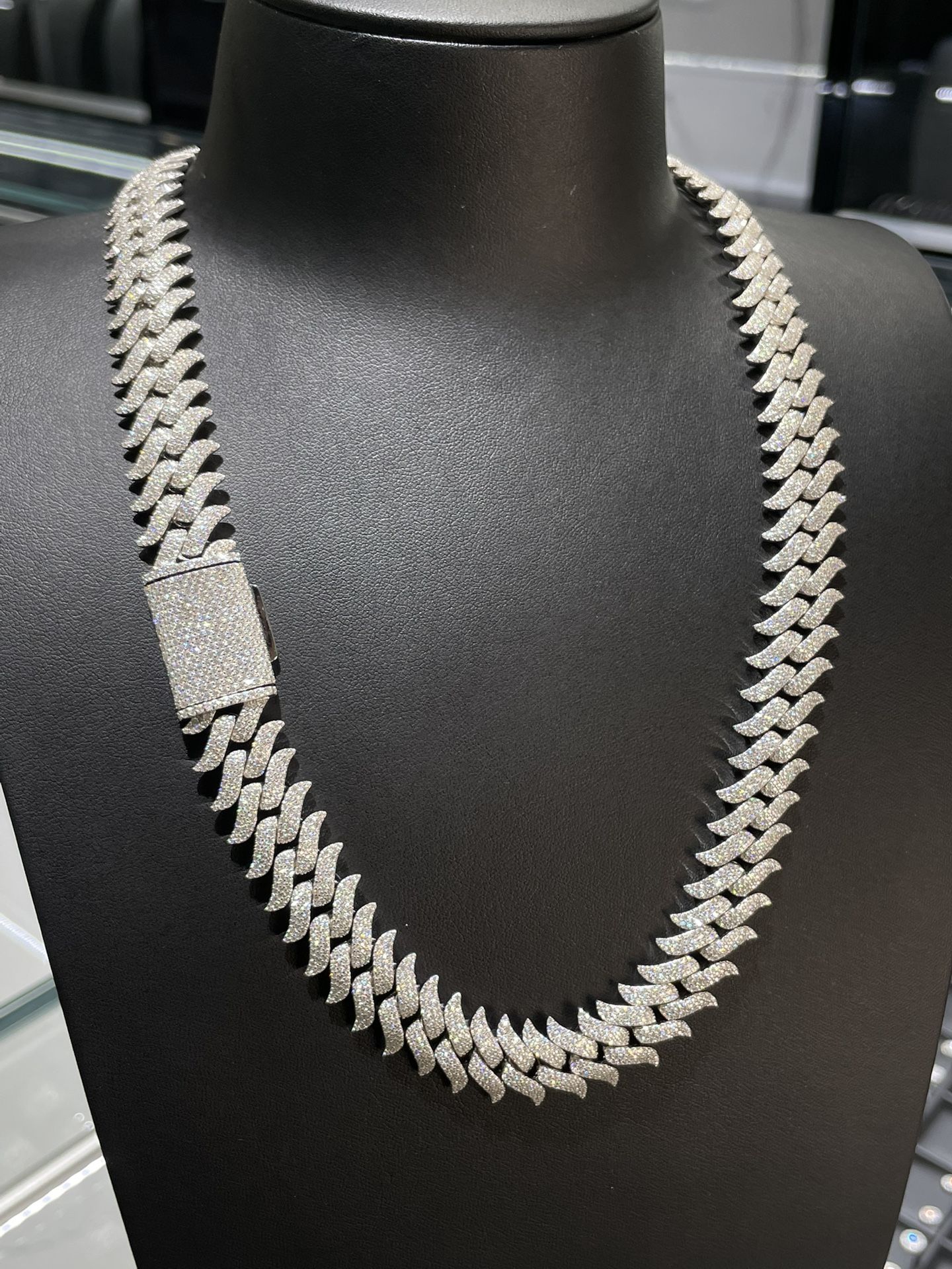 VVS 16mm Moissanite Spiked Cuban Chain 22 inch Pass Diamond Tester