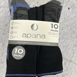 NWT Apana men's performance cushion crew socks 10 Pairs