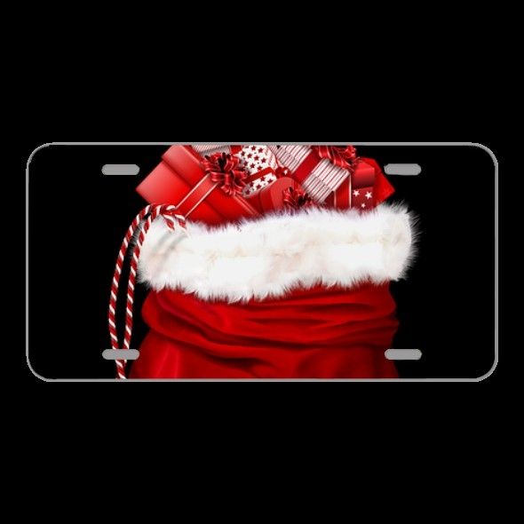 License Plate Novelty Car Front Santa Claus Gifts Red Bag