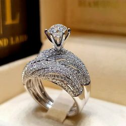 2pcs Cubic Zirconia Engagement Wedding Ring Sets 