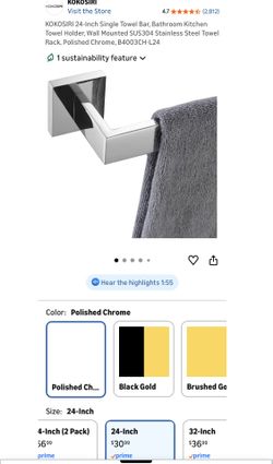 24-Inch Single Towel Bar, Bathroom Kitchen Towel Holder, Wall Mounted SUS304 Stainless Steel Towel Rack, Polished Chrome
