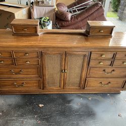 Large Dresser With Cane And Brass Details 